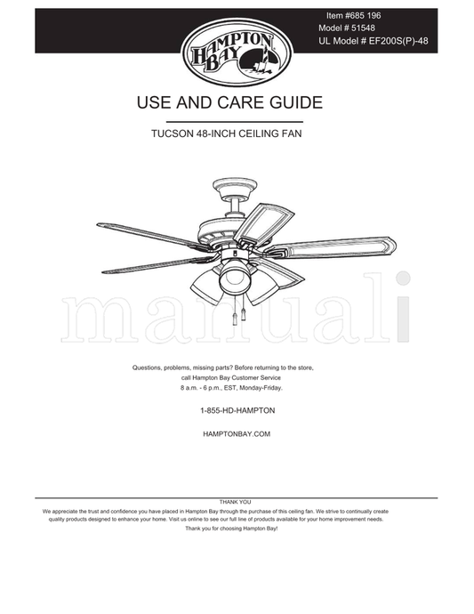 Hampton Bay 51548 EF200S(P)-48 (30 pages) Ceiling Fan Operating Manual