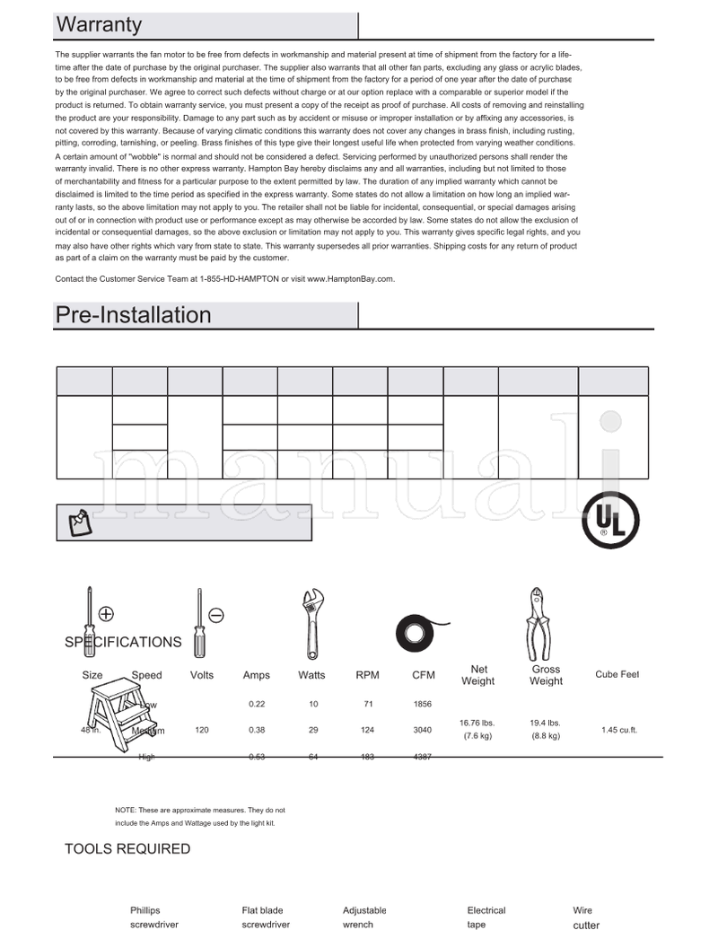 Hampton Bay 51548 EF200S(P)-48 (30 pages) Ceiling Fan Operating Manual