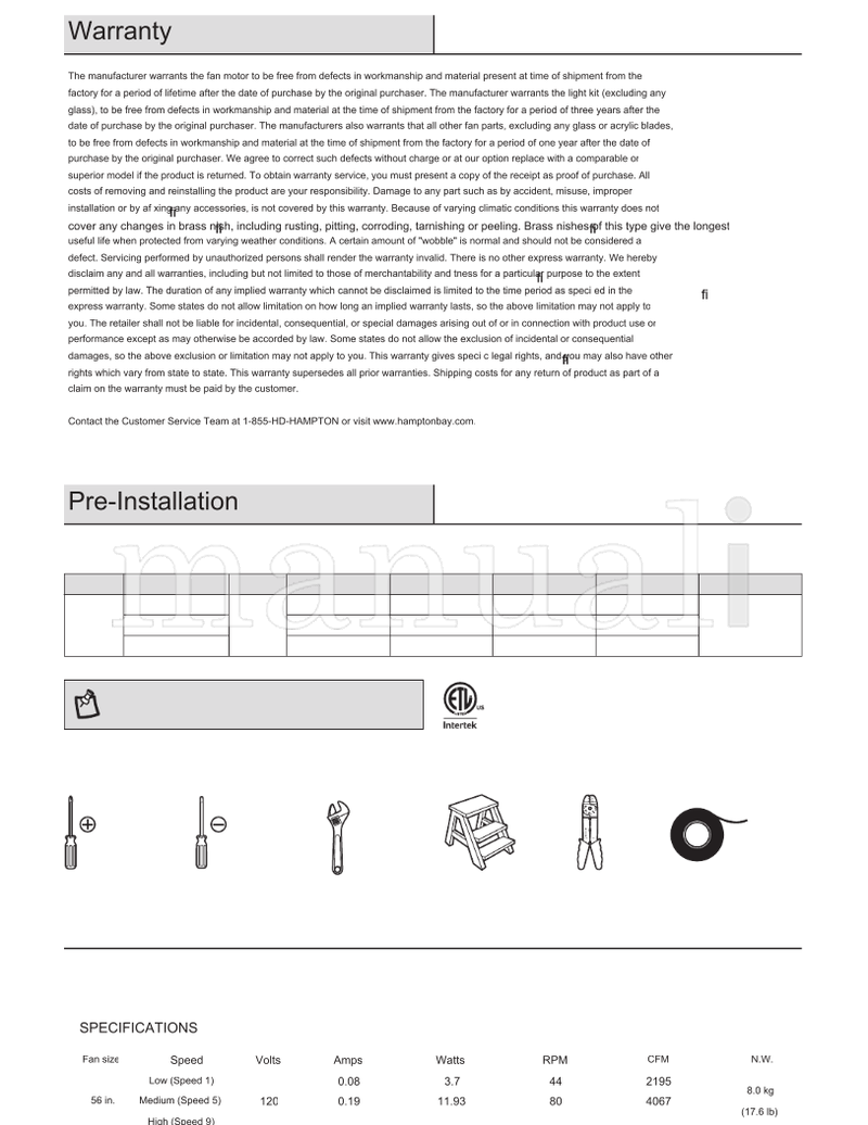 Hampton Bay AK309-MBK (19 pages) Ceiling Fan Operating Manual