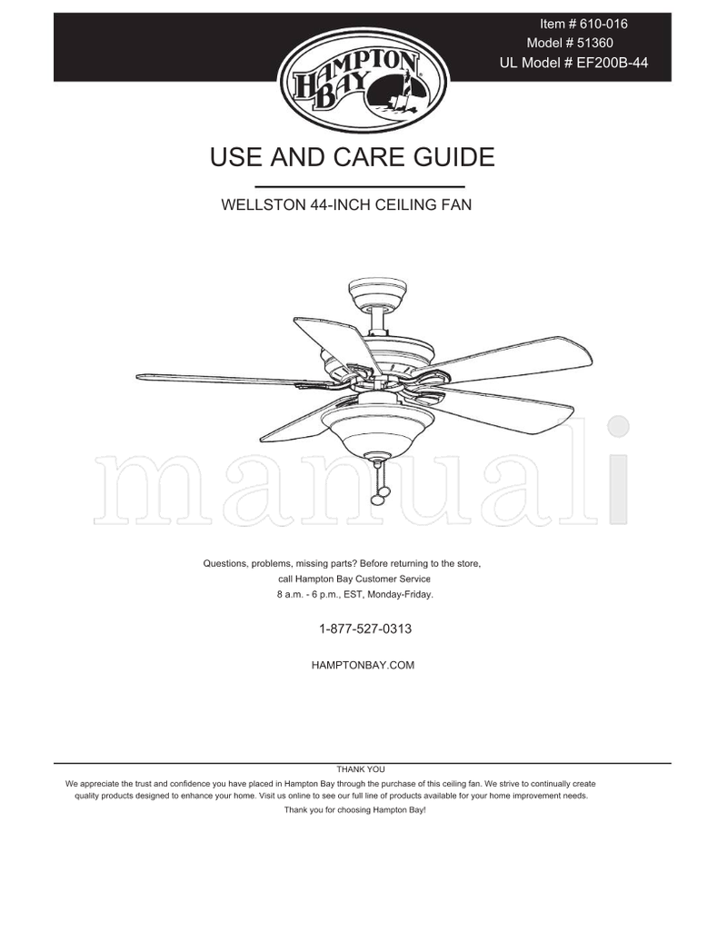 Hampton Bay 51360 EF200B-44 (28 pages) Ceiling Fan Operating Manual