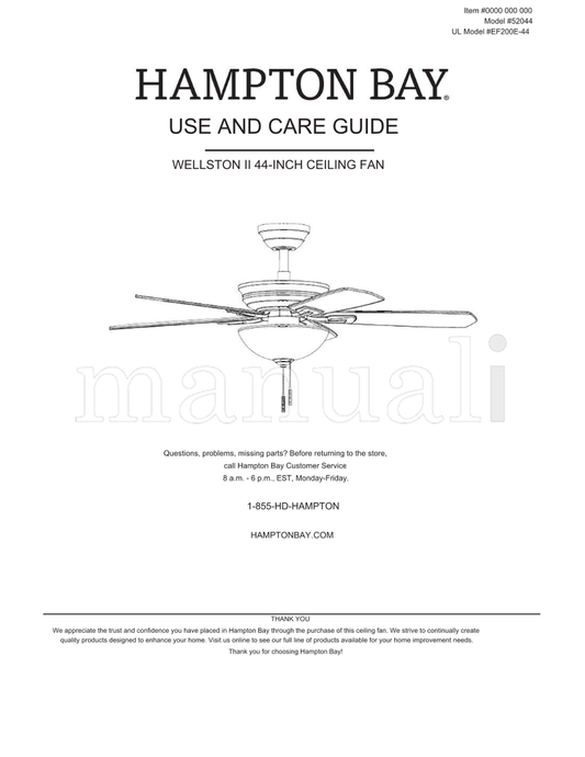 Hampton Bay 52044 EF200E-44 (30 pages) Ceiling Fan Operating Manual