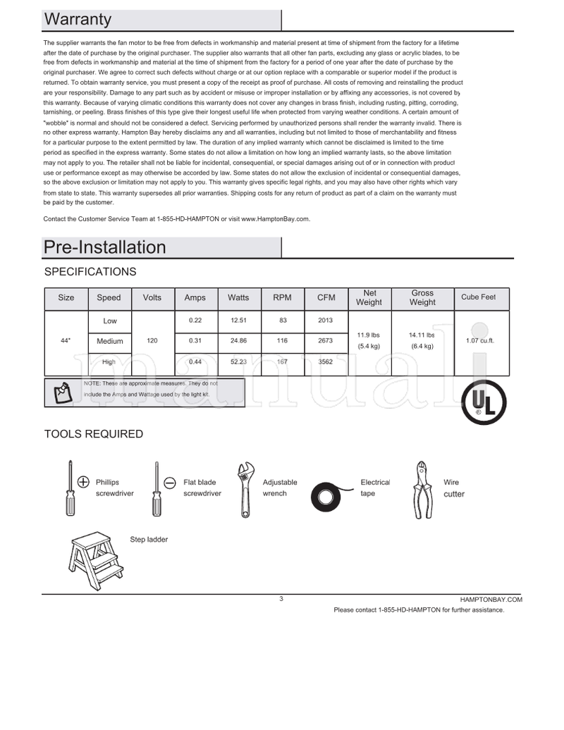 Hampton Bay 52044 EF200E-44 (30 pages) Ceiling Fan Operating Manual