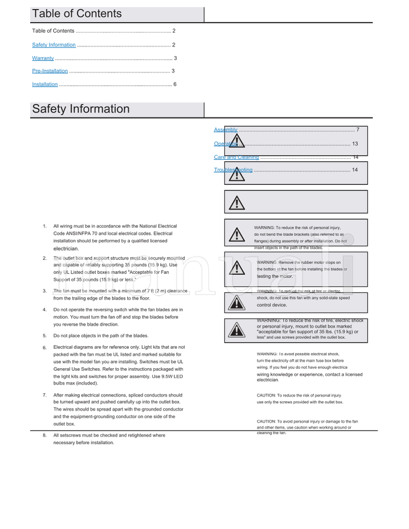 Hampton Bay 91162 EF200B-44 (30 pages) Ceiling Fan Operating Manual