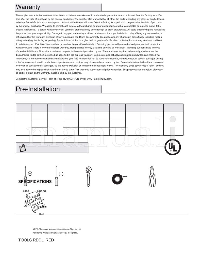 Hampton Bay 91162 EF200B-44 (30 pages) Ceiling Fan Operating Manual