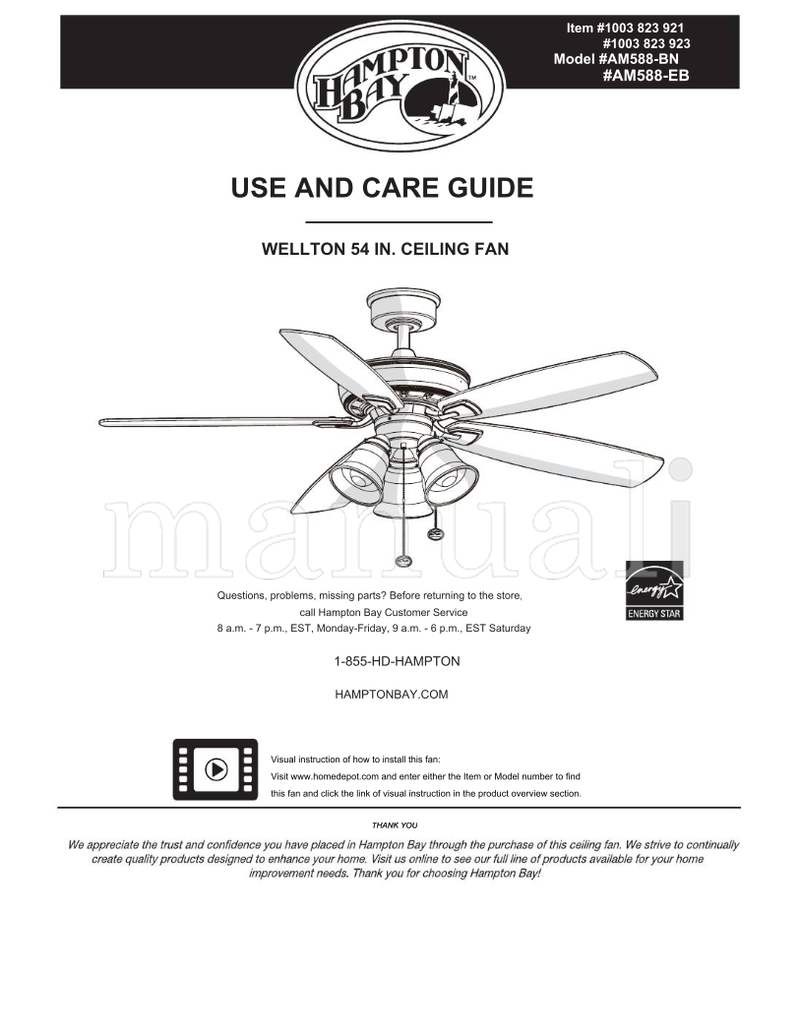 Hampton Bay AM588-BN AM588-EB (22 pages) Ceiling Fan Operating Manual