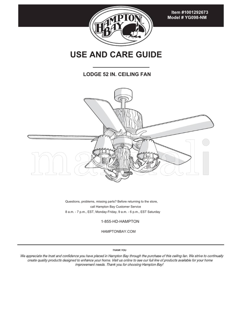 Hampton Bay YG098-NM (21 pages) Ceiling Fan Operating Manual
