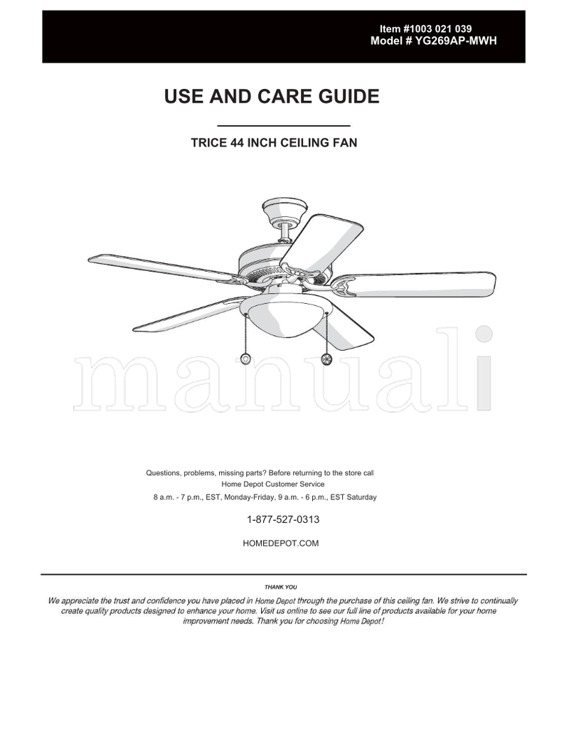 Hampton Bay YG269AP-MWH (22 pages) Ceiling Fan Operating Manual