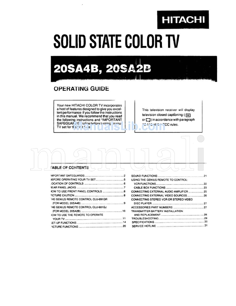 Hitachi 20SA2B (32 pages) TV Operating Manual