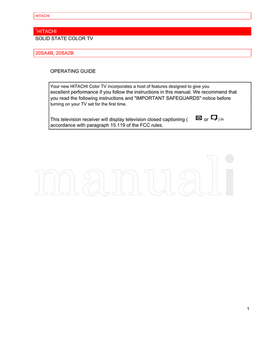 Hitachi 20SA4B 20SA2B (44 pages) TV Operating Manual