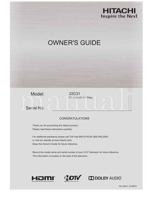 Hitachi 22C31 OG22C3112132018 (40 pages) TV Operating Manual