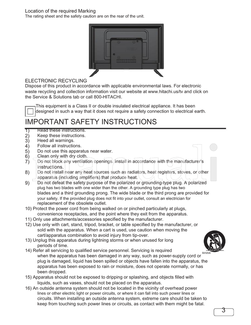 Hitachi 22C31 OG22C3112132018 (40 pages) TV Operating Manual
