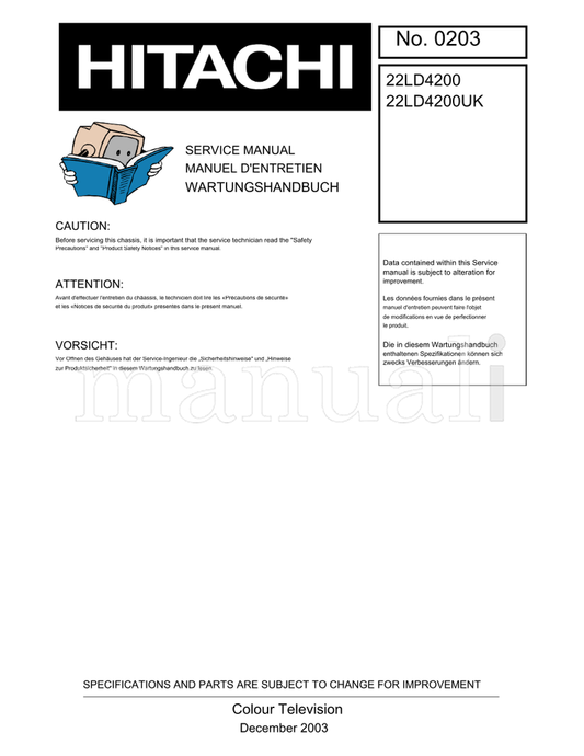 Hitachi 22LD4200 22LD4200UK (63 pages) TV Service Manual
