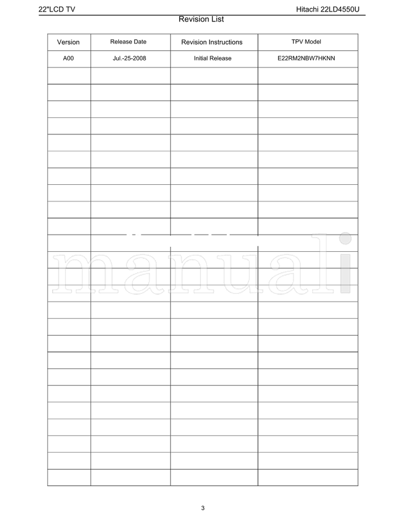 Hitachi 22LCD 22LD4550U (130 pages) TV Service Manual