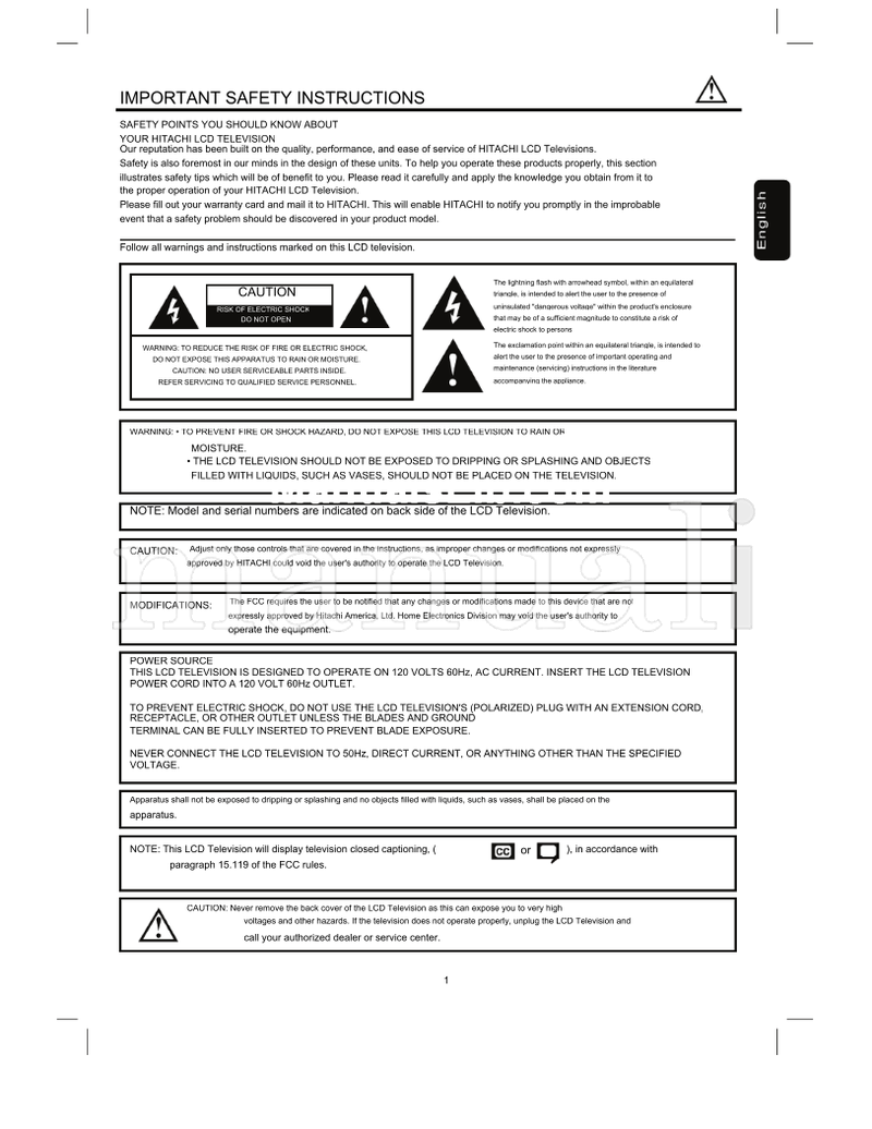Hitachi 26HDL52 - LCD Direct View (52 pages) TV Operating Manual