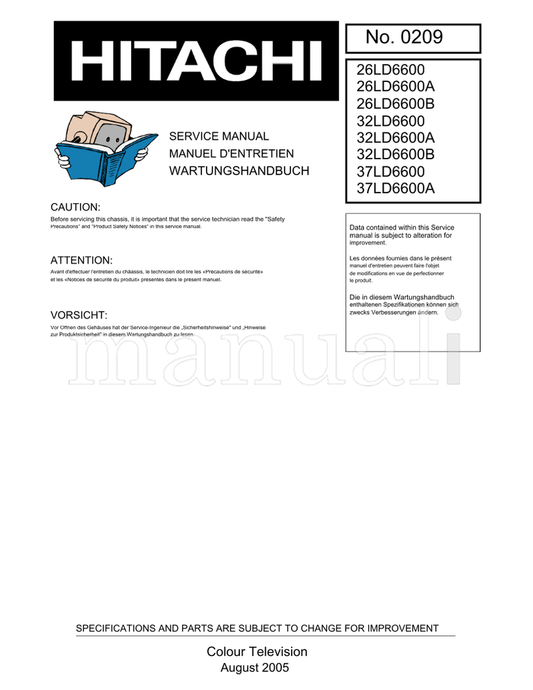 Hitachi 0209 26LD6600 26LD6600A 26LD6600B 32LD6600 32LD6600A (63 pages) TV Service Manual