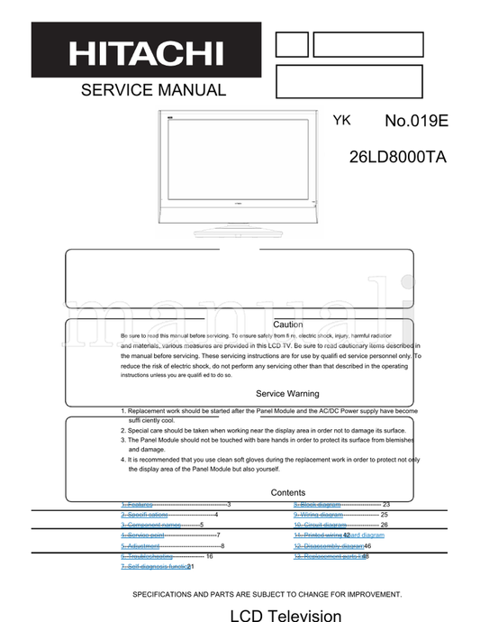 Hitachi 26LD8000TA (54 pages) TV Service Manual