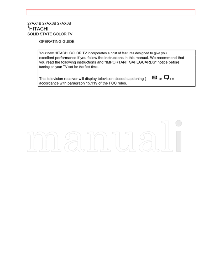 Hitachi 27AX4B, 27AX3B, 27AX0B (47 pages) TV Operating Manual