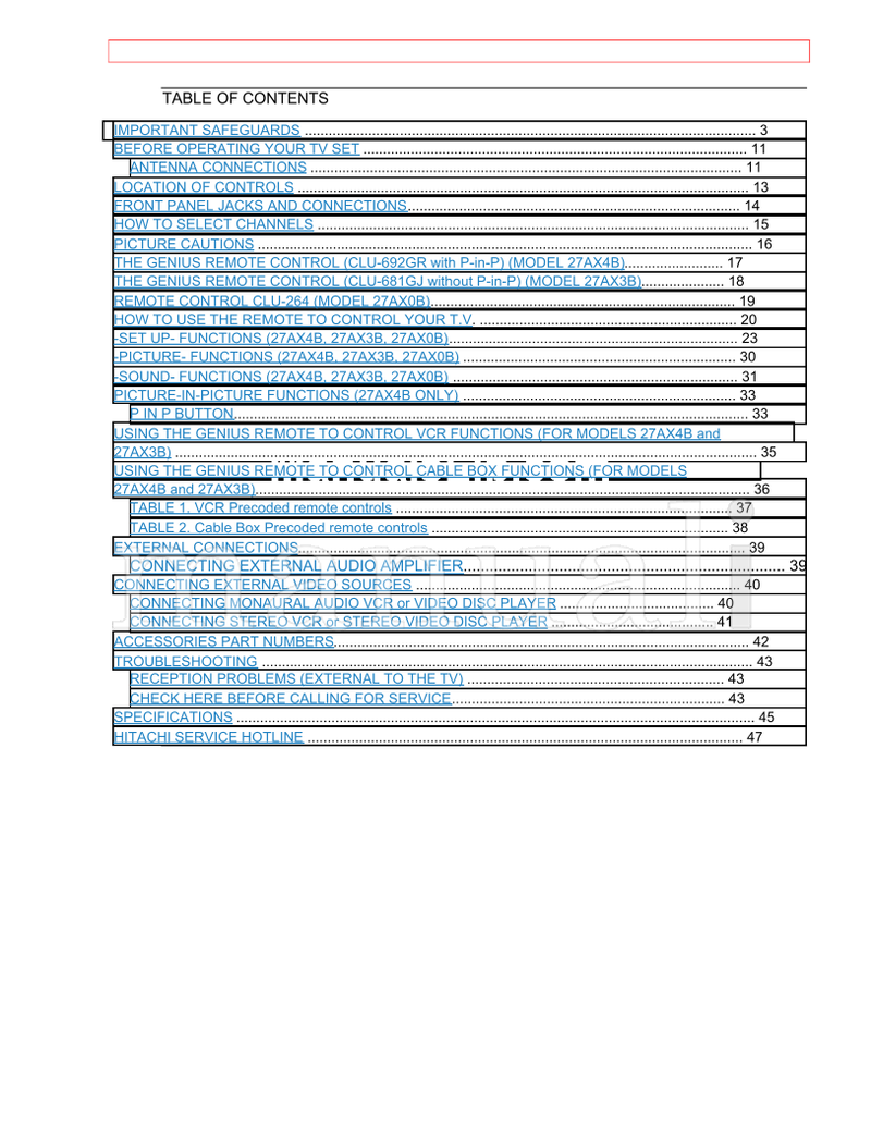 Hitachi 27AX4B, 27AX3B, 27AX0B (47 pages) TV Operating Manual