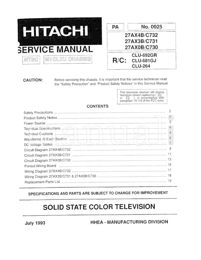 Hitachi CLU-264 C732 C731 C730 27AXOB (37 pages) TV Service Manual