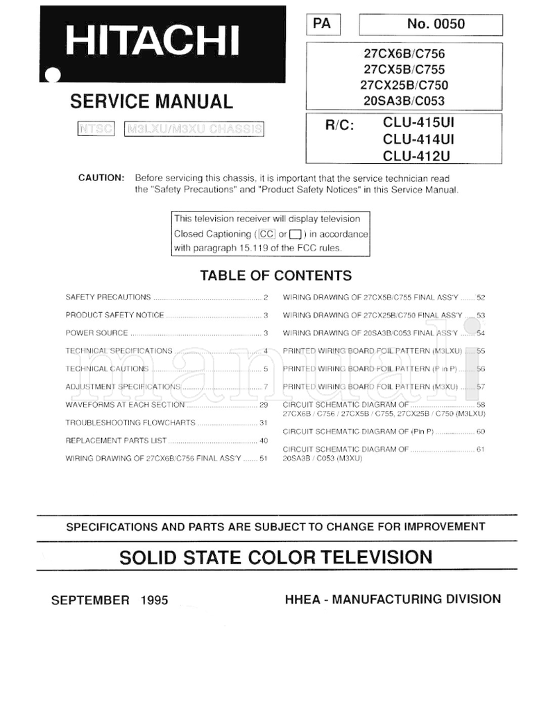 Hitachi 27CX5B 27CX21B 27CX6B (65 pages) TV Service Manual