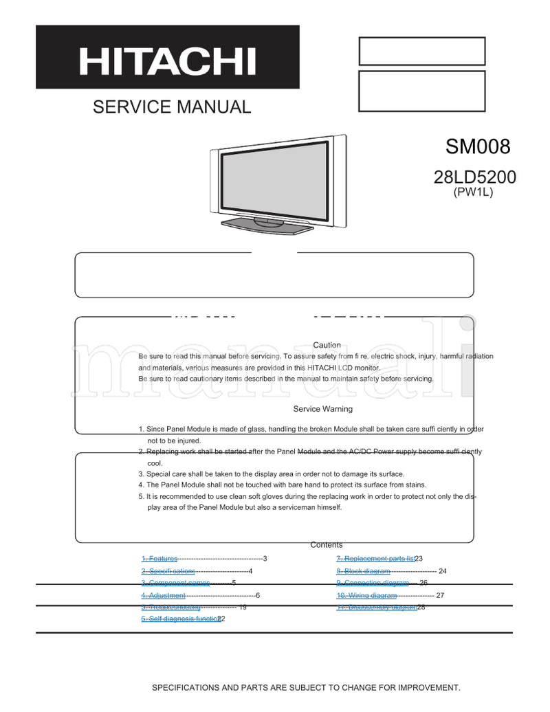 Hitachi SM008 28LD5200E (29 pages) TV Service Manual