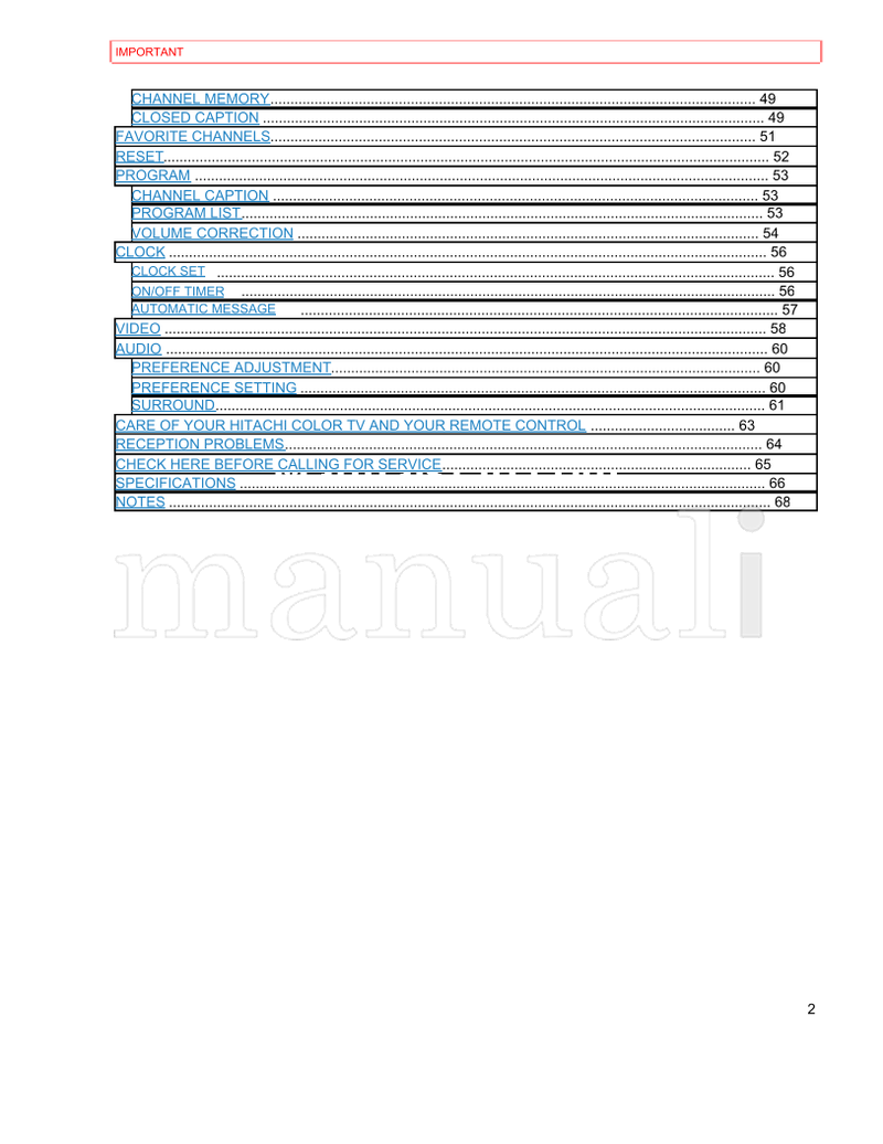 Hitachi 31CX4B 31UX5B (70 pages) TV Operating Manual