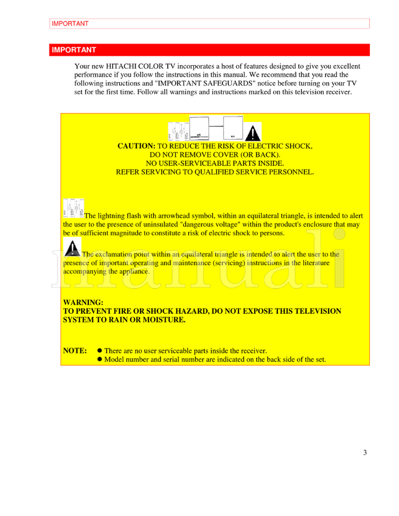 Hitachi 31CX4B 31UX5B (70 pages) TV Operating Manual