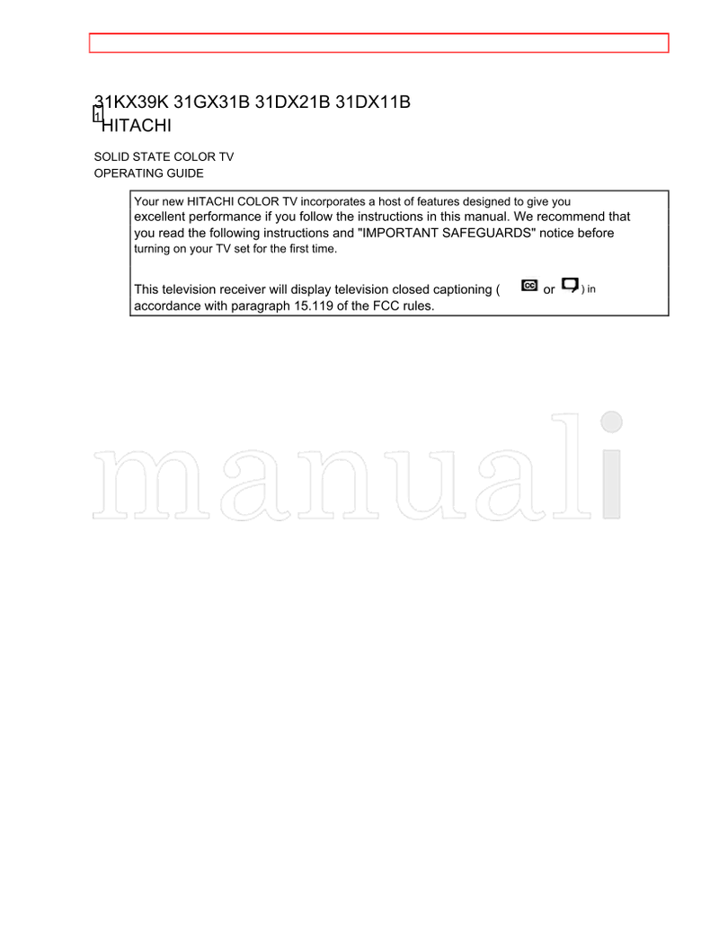 Hitachi 39KX39K (53 pages) TV Operating Manual