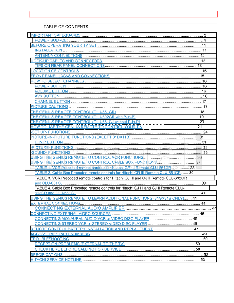 Hitachi 39KX39K (53 pages) TV Operating Manual
