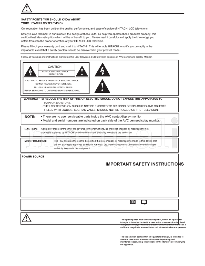 Hitachi 32HDL51 (100 pages) TV Operating Manual