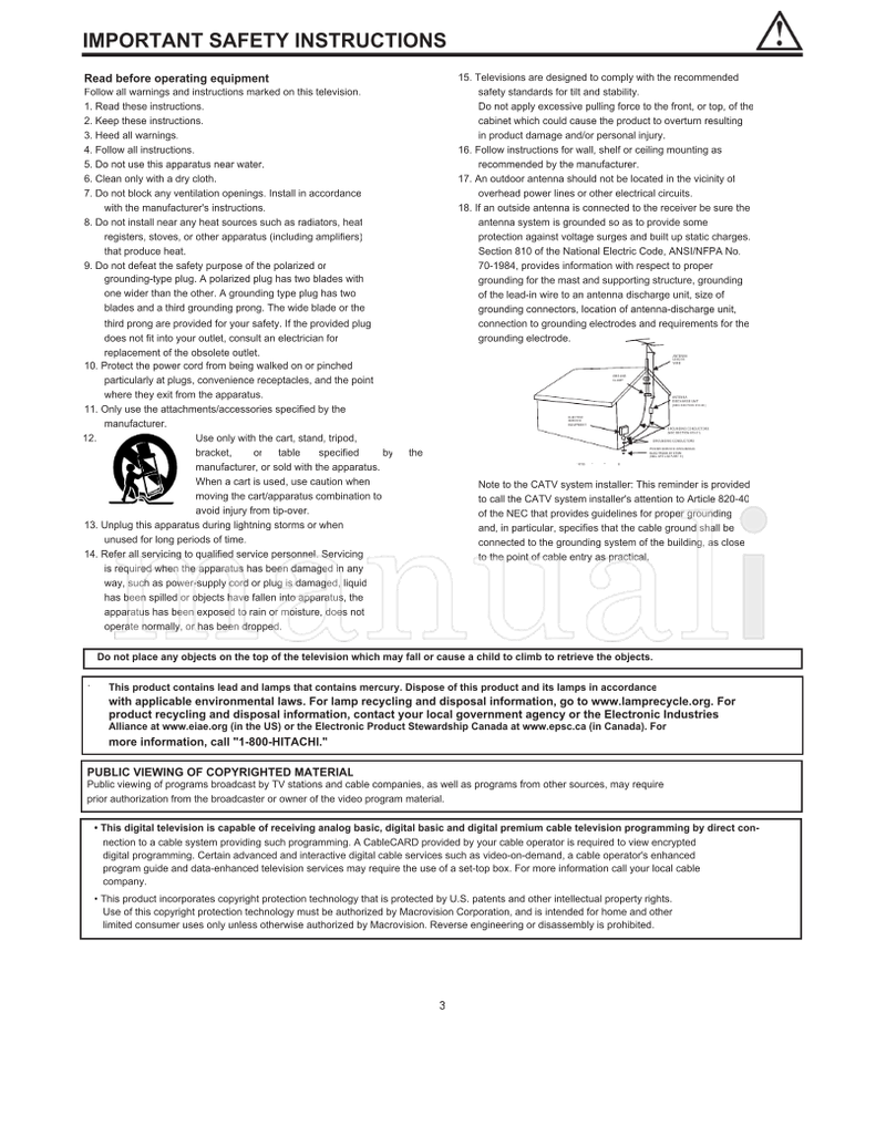 Hitachi 32HDL51 (100 pages) TV Operating Manual