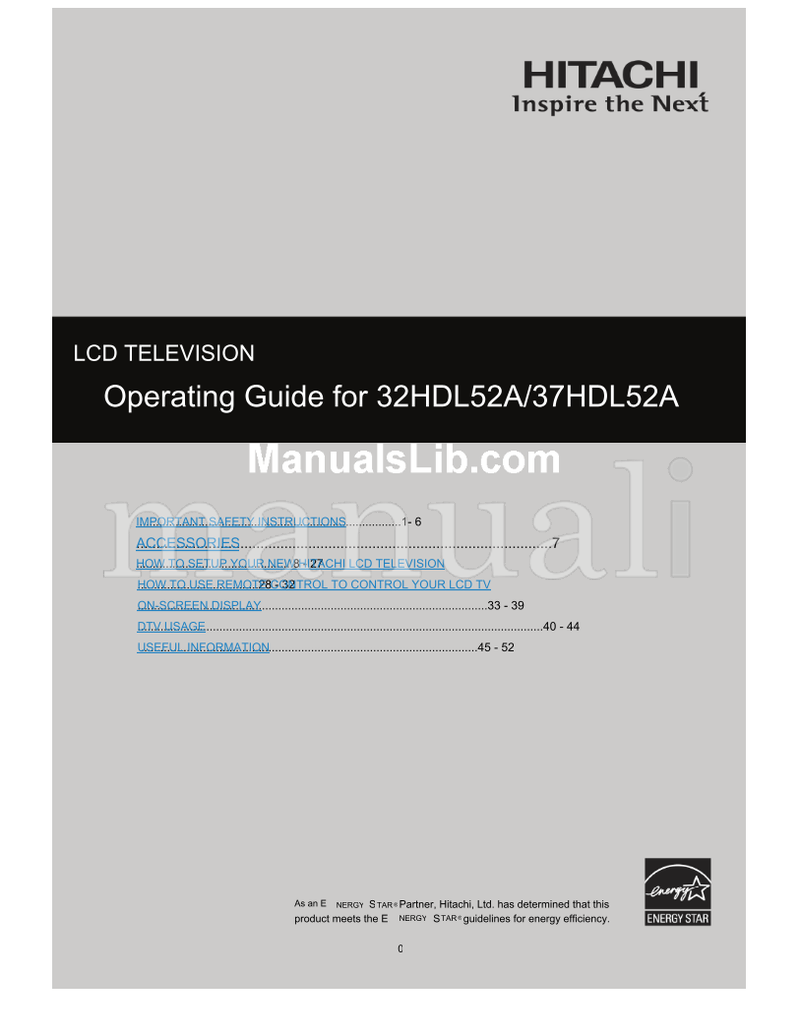 Hitachi 37HDL52A (53 pages) TV Operating Manual