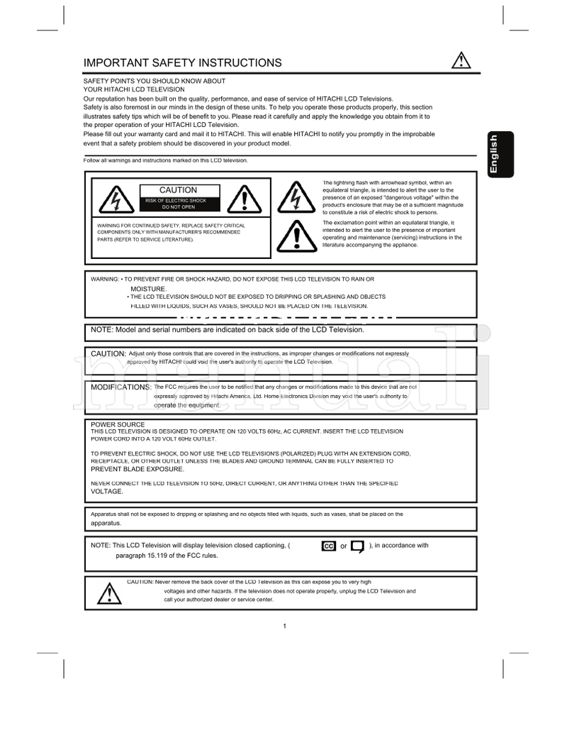 Hitachi 37HDL52 (53 pages) TV Operating Manual