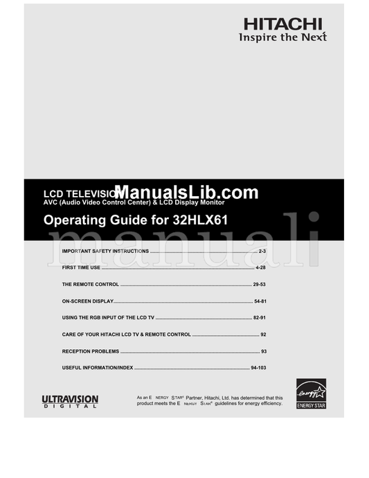 Hitachi 32HLX61 (104 pages) TV Operating Manual