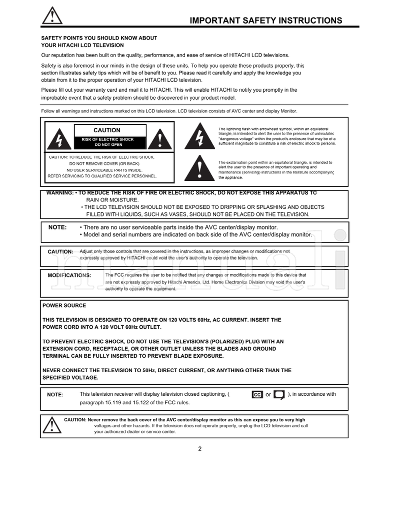 Hitachi 32HLX61 (104 pages) TV Operating Manual