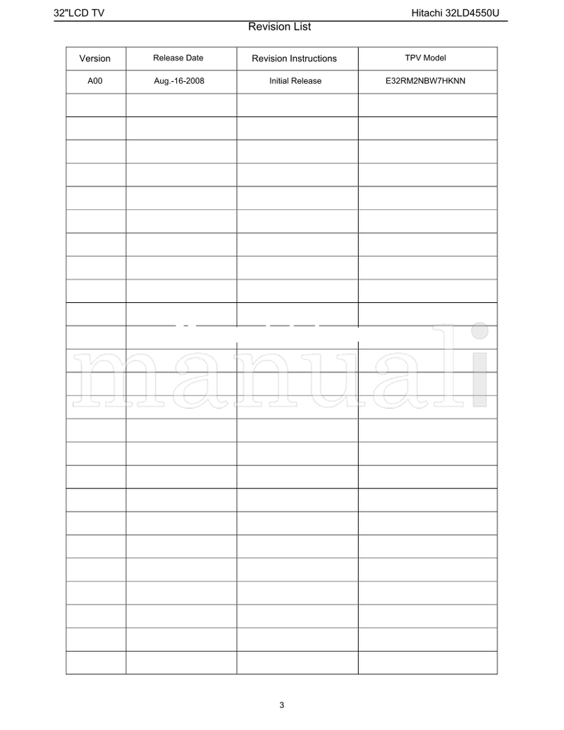 Hitachi 32LCD 32LD4550U (130 pages) TV Service Manual