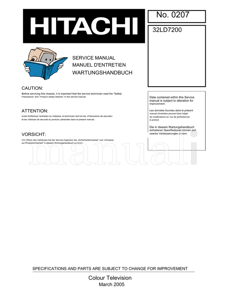 Hitachi 32LD7200 (58 pages) TV Service Manual
