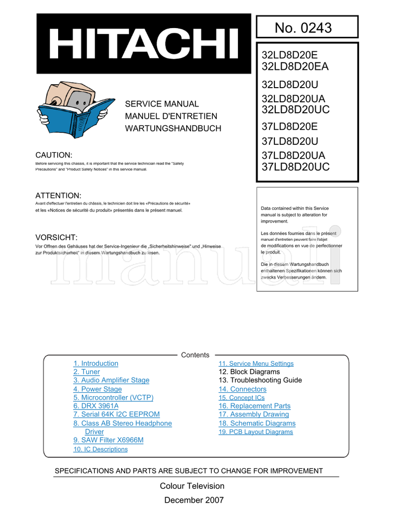 Hitachi 32LD8D20E 32LD8D20EA 32LD8D20U 32LD8D20UA 32LD8D20UC (77 pages) TV Service Manual