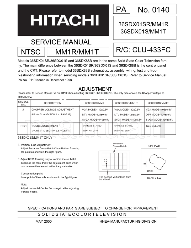 Hitachi 36SDX01SR 36SDX01S MM1R MM1T 36SDX88B MM1 (16 pages) TV Service Manual