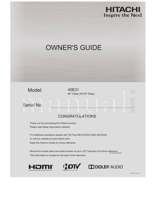 Hitachi 40E31 OG48C609132016 OG40E31120517 (31 pages) TV Operating Manual