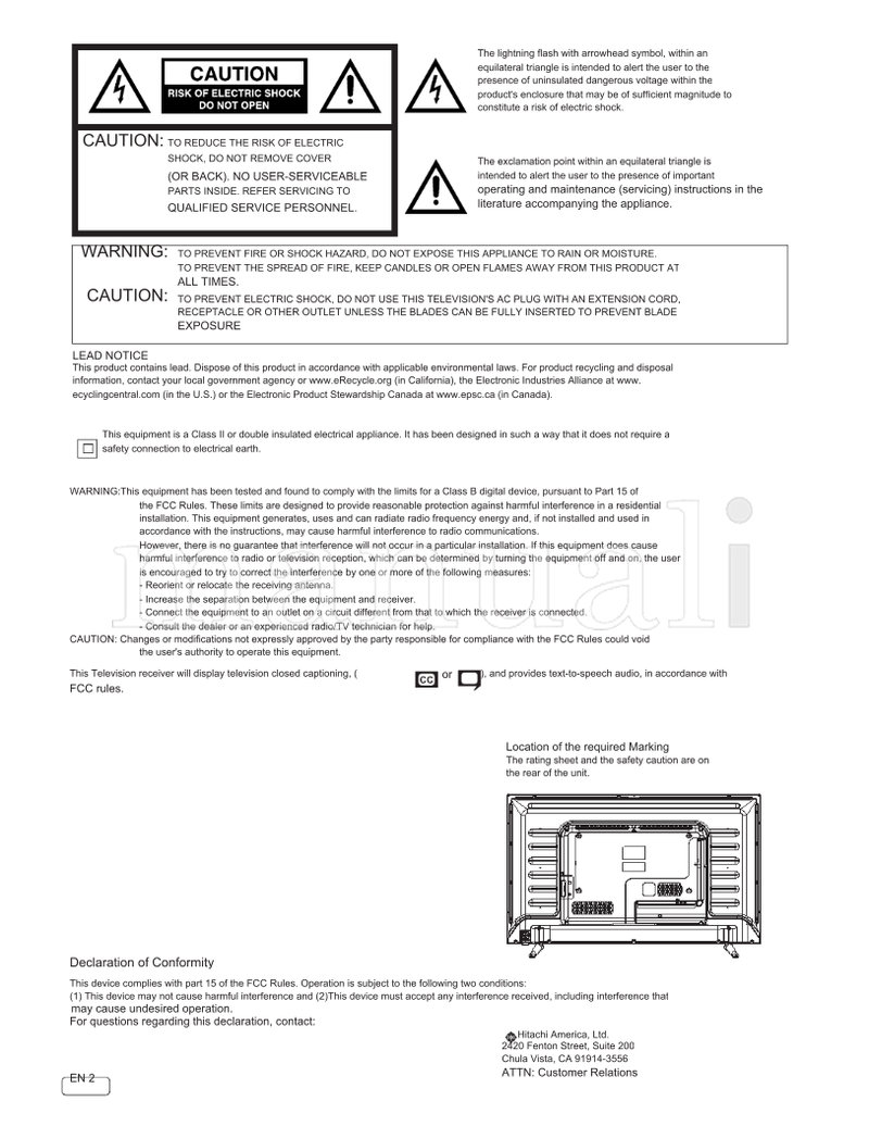 Hitachi 40E31 OG48C609132016 OG40E31120517 (31 pages) TV Operating Manual