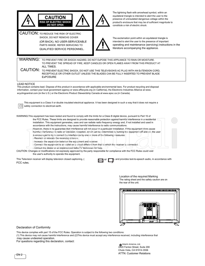 Hitachi 40K31 OG48C609132016 OG40K31073118 (31 pages) TV Operating Manual