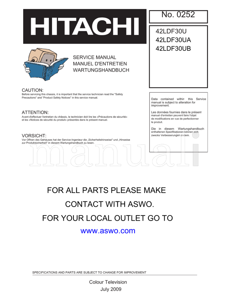 Hitachi 42LDF30U 42LDF30UA 42LDF30UB (94 pages) TV Service Manual