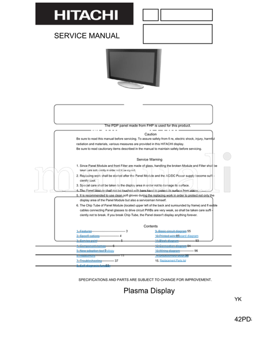 Hitachi 031E ---------------------------101 (116 pages) TV Service Manual