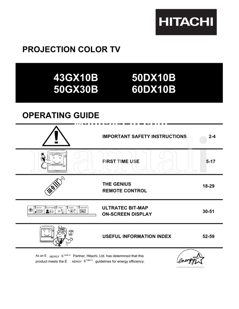 Hitachi 43GX10B 50GX30B 50DX10B 60DX10B (61 pages) TV Operating Manual