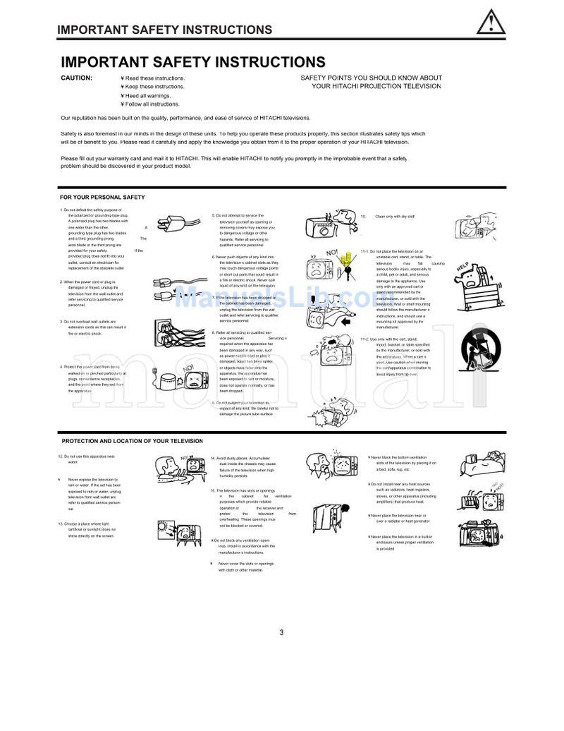 Hitachi 43GX10B 50GX30B 50DX10B 60DX10B (61 pages) TV Operating Manual