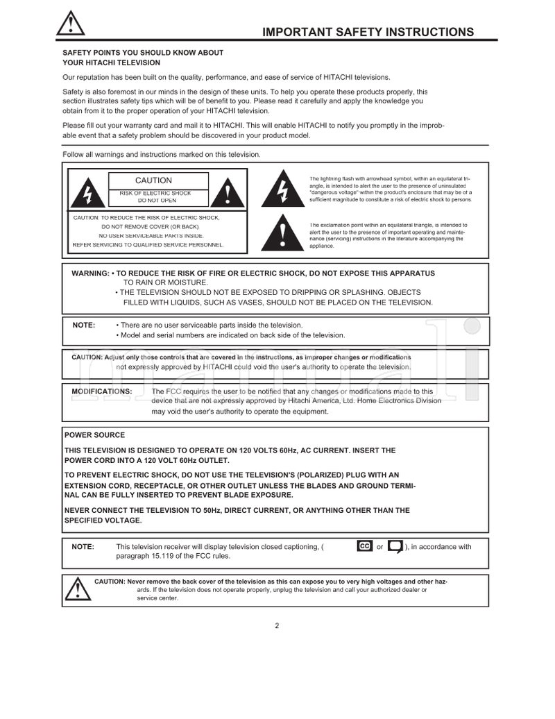 Hitachi 46F510 (68 pages) TV Operating Manual