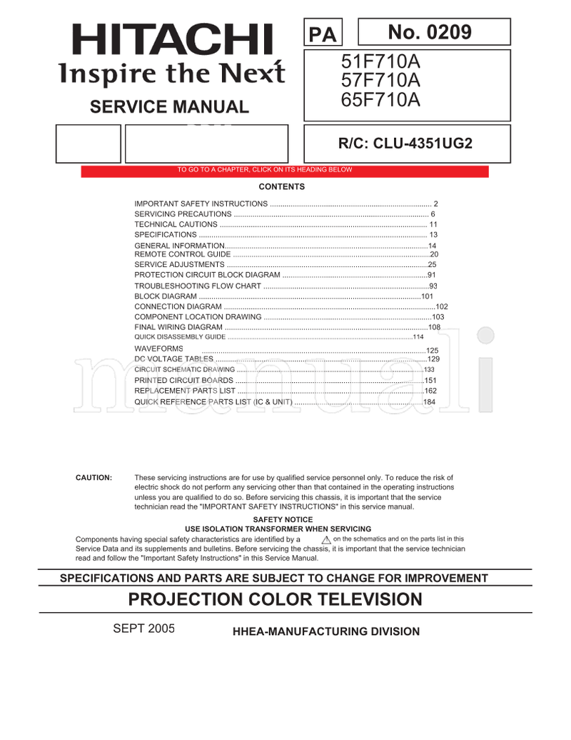 Hitachi 05 06 SM00001 51F710A DP55 57F710A 65F710A (187 pages) TV Service Manual