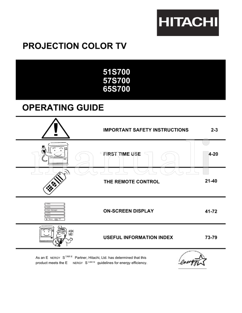 Hitachi 51S700 57S700 65S700 (80 pages) TV Operating Manual