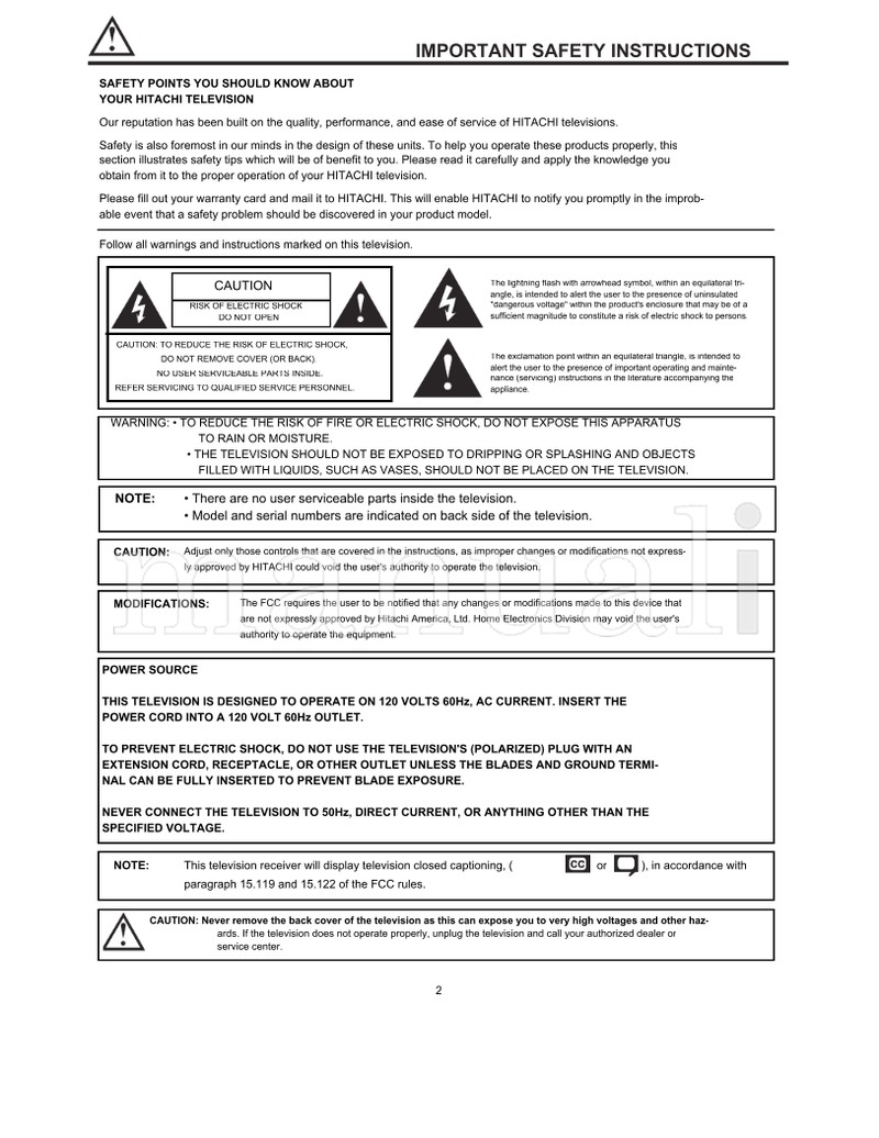Hitachi 51S715 (85 pages) TV Operating Manual